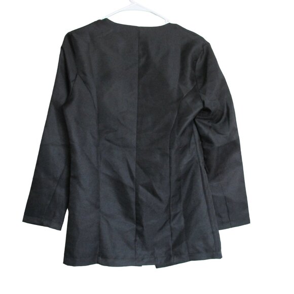 Open Front Blazer Jacket Womens Size 7 Black Fake Front Pocket Long Sleeve Coat - Picture 6 of 6
